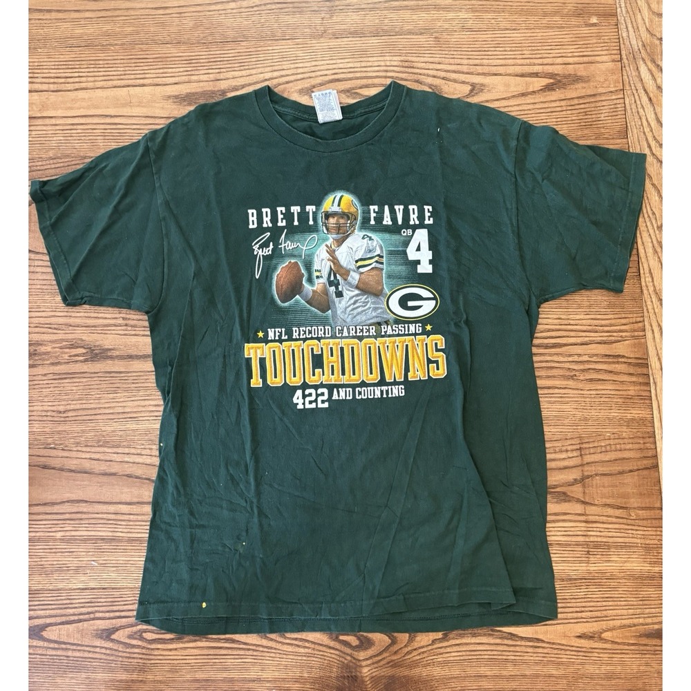 Vintage Brett Favre #4 Green Bay Packers 422 Touchdowns NFL Record T-Shirt XL‎